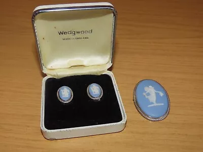 Buy BP375: Blue Wedgewood Jasperware Cameo Earrings - Silver J W • 25£