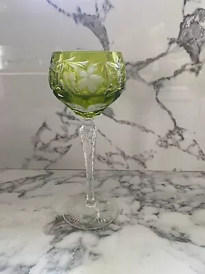 Buy Green Bohemian Crystal Coloured Clear Cut Wine/Hock Glass • 24.99£