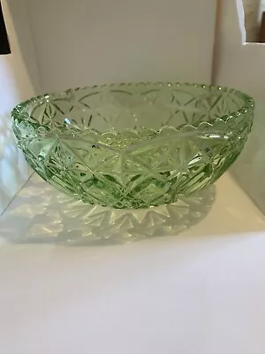 Buy Vintage Uranium Green Cut Glass Large Salad Fruit Punch Bowl Mid Century  • 25£