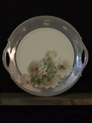 Buy Vtg RM Bavaria China Double Handle 9” Floral Plate Iridescent Gray Rim • 11.37£