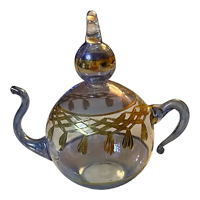 Buy Fine Egyptian Glass Collection Blown Miniature Gold Etched Teapot Ornament 4x3.5 • 20.87£