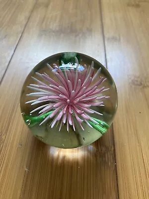 Buy Vintage Glass Paperweight Pink Flower • 0.99£