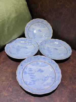 Buy 4 Early 1900's Bone China Light Blue & White Willow Pattern Deep Saucers Dishes • 9.99£