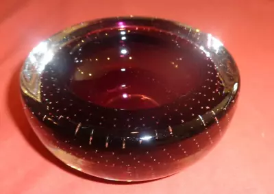 Buy Vintage Whitefriars Aubergine  Mid Century Art Glass Controlled Bubble Bowl 10cm • 17.99£