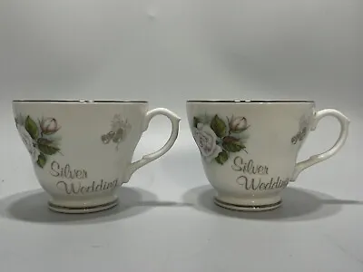 Buy Silver Wedding Fenton China Company Cup & Saucer Set X2 • 10£