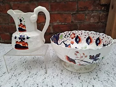 Buy Antique Gaudy Welsh Footed Punch Bowl & Jug *A/F* • 19£