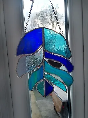 Buy XL Jumbo Monstera Leaf Suncatchers Colourful Window Stained Glass Blue Mix • 23£