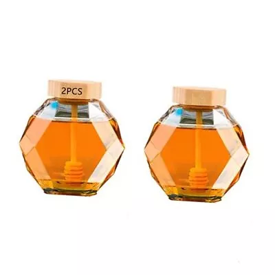 Buy 2 Pieces Of Crystal Shaped Glass Honey Jar, Wooden Lid With Dipper, Glass  • 21.01£