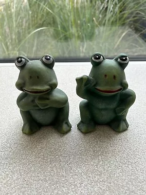 Buy Vintage Pair Of Green Fun Frogs Figurine Ornament - About 12 Cm Tall • 9.90£