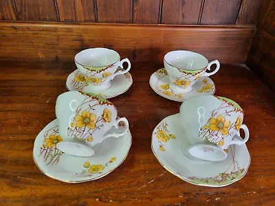 Buy Vintage Four  'Bell China' Cups & Saucers - Buttercup Pattern • 17£