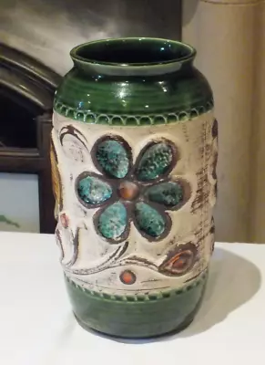 Buy Keramik  Bay West German Vase Green / Blue Flower Relief Moulded 30 Cm H • 75£