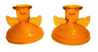 Buy Pair Of Amber Coloured Glass  Candlesticks- Beautiful! • 29.99£