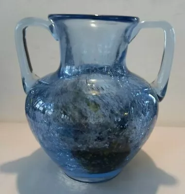 Buy Vintage Pale Blue Multi Layered Crackle Glass Vase With Coloured Inclusions. • 43£