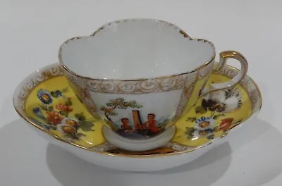 Buy Antique MEISSEN AUGUSTUS REX  Hand Painted Floral & Courting Scenes CUP & SAUCER • 155.84£