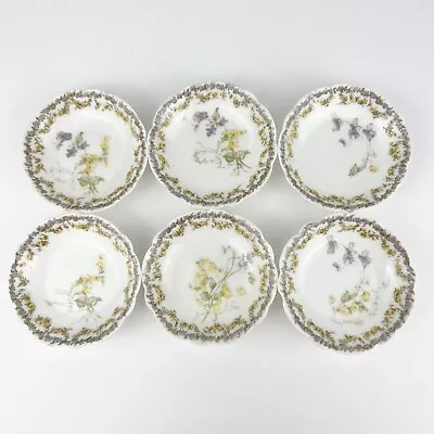 Buy Haviland & Co Butter Pats Sauce Plates Set If 6 Purple & Yellow Flowers France • 38.35£