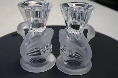 Buy Pair Partylite Usa Frosted Swan & Lead Crystal Candlesticks Candle Holders Fab • 15£