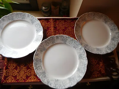 Buy Set 3 Antique John Maddock Sons ROCOCO Blue Grey Royal Vitreous DINNER PLATES  • 56.04£