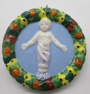 Buy Della Robbia Plaque Christ Child Baby Jesus Ceramic Fruit Border 4 1/2  Italy • 23.71£