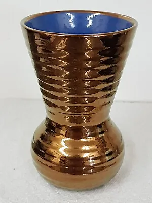 Buy Vintage Creigiau Welsh Studio Pottery Copper Lustre & Blue Vase Superb Condition • 12£