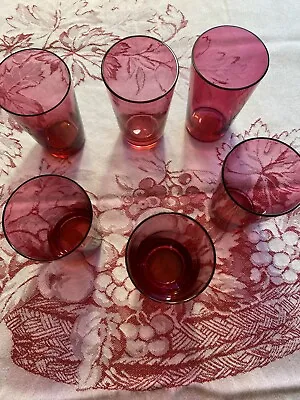 Buy Set Of 6 Vintage Ruby Red/Cranberry  4 Oz Tumbler Drinking Glasses • 28.77£