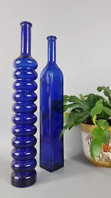 Buy Vintage 90s Style Blue Glass 12in Tall Bottles Decorative Display 1990 • 20£