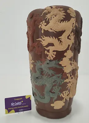 Buy Chinese Yixing / Zisha Style Pottery Vase Applied Dragon Decoration 5 Colours • 175£