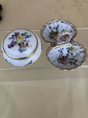 Buy Dresden China Germany Lidded Floral 2 Section Dish & Decorative Box - VGC • 3.99£