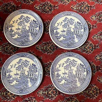 Buy English Ironstone Tableware. Old Willow Pattern. Used Set Of 4 Coasters. 12 Cm • 20£