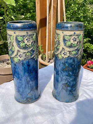 Buy Pair Of Royal Doulton Antique Art Nouveau Vases In Beautiful Blue • 120£