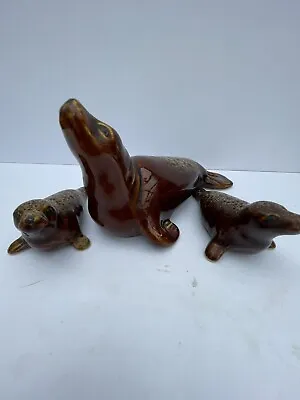 Buy Fosters Pottery Brown Glaze Honeycomb Adult Seal/Sea Lion And 2 Pups • 15£