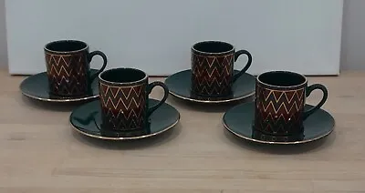 Buy Hornsea Pottery Harlequin Espresso Coffee Cups & Saucers X4 Green Red Gold • 14.99£