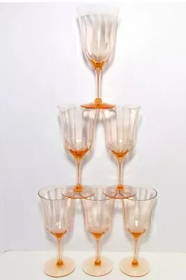 Buy SET OF 6 EARLY VINTAGE PINK DEPRESSION GLASS STEMWARE (one Chipped) • 28.34£