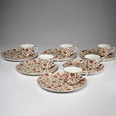 Buy Royal Crown Devon Rose Chintz Floral Porcelain Cup Snack Plate Saucer 12 Pc Vtg • 208.64£