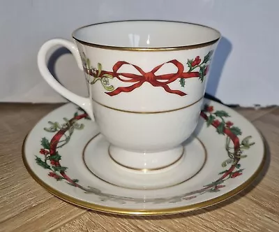 Buy Royal Worcester Holly Ribbons Fine Bone China Footed Tea/Coffee Cup & Saucer • 14.99£