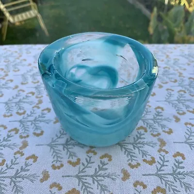 Buy Glass  Aqua Blue / Clear Candle Holder Hand Blown • 18£