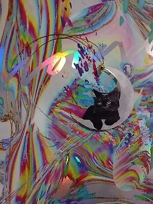 Buy Cute Black Cat Acrylic Hanging Moon Ornament Feline Lovers Home Decor Gift Charm • 2.75£