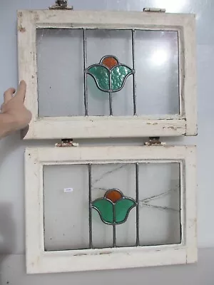 Buy Antique Stained Glass Windows Panels Vintage Old Wooden Art Deco CRACKED • 45£