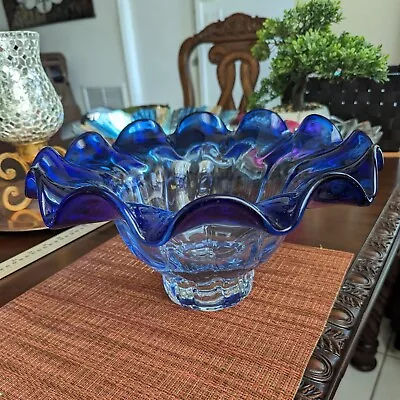 Buy Shannon Crystal Cobalt Clear/Blue Ruffled Bowl Designs Of Ireland 6.75 X12  9LB • 144.57£