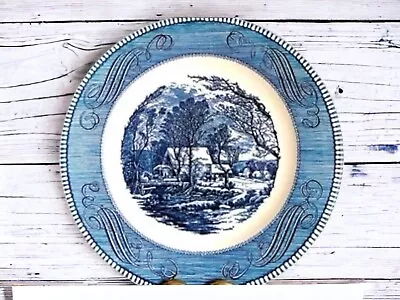 Buy Vintage Blue And White Plate Currier And Ives “The Old Grist Mill” Transfer Ware • 14.23£