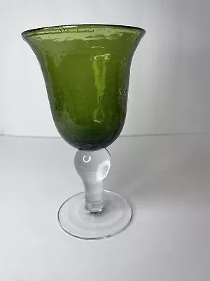Buy Green Crackle Glass Hand Blown Wine Water Goblet 7  Tall Drink Party Cup • 20.17£