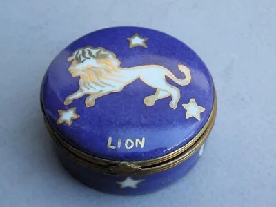 Buy ROCHARD Limoges France Blue Enamel Astrology LION & STARS Pill Box • 52.10£