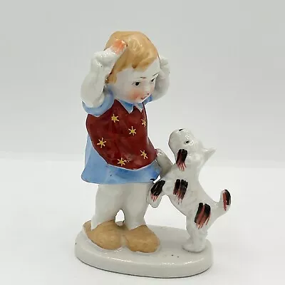 Buy Vintage Hand Painted Porcelain Little Girl With Begging Terrier Figurine Japan • 11.58£
