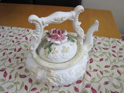 Buy Large Rare Vintage Capodimonte Embossed Floral Ceramic Kettle / Tea Pot On Feet • 19.95£