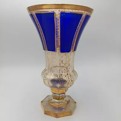 Buy Antique Moser Bohemian Glass Cobalt Blue Cabochon Czech Gold Vase XXL STUNNING • 439.47£