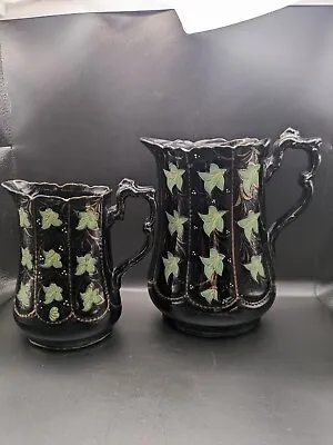 Buy Antique Ceramic Jackfield Water Jug Pair With Ivy Design 19th Century Victorian  • 38£