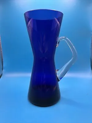 Buy Vintage Cobalt Blue Glass Vase With Handle 17cm Tall • 10£