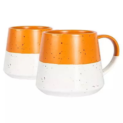 Buy 2x Dipped Flecked Stoneware Belly Mugs Rustic Tea Cups Set 370ml Burnt Orange • 11£