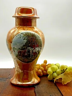 Buy Antique Art Deco 1920’ Porcelain Big Lustre Vase/Urn Hunting Scene • 123£