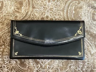 Buy Vintage Florentine Black Leather Clutch Bag With Gilt Tooling By Misuri, Italy • 48£