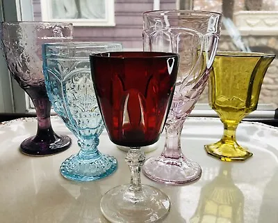 Buy Boho Wedding Water Wine Goblets Gem Color Noritake Curated Glass Set Of 6 • 59.84£